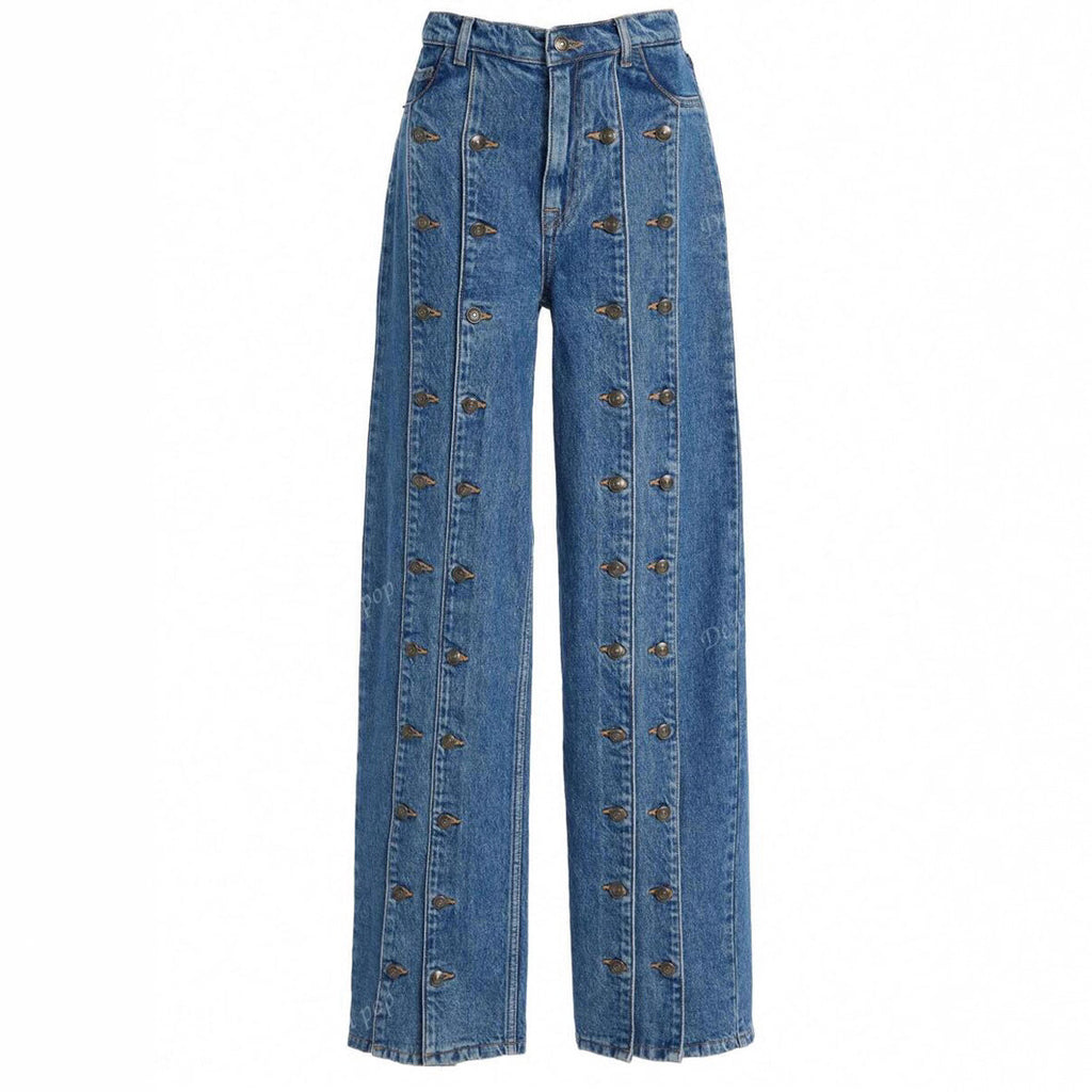 Fashionable Button-Front Slit Straight-Jeans