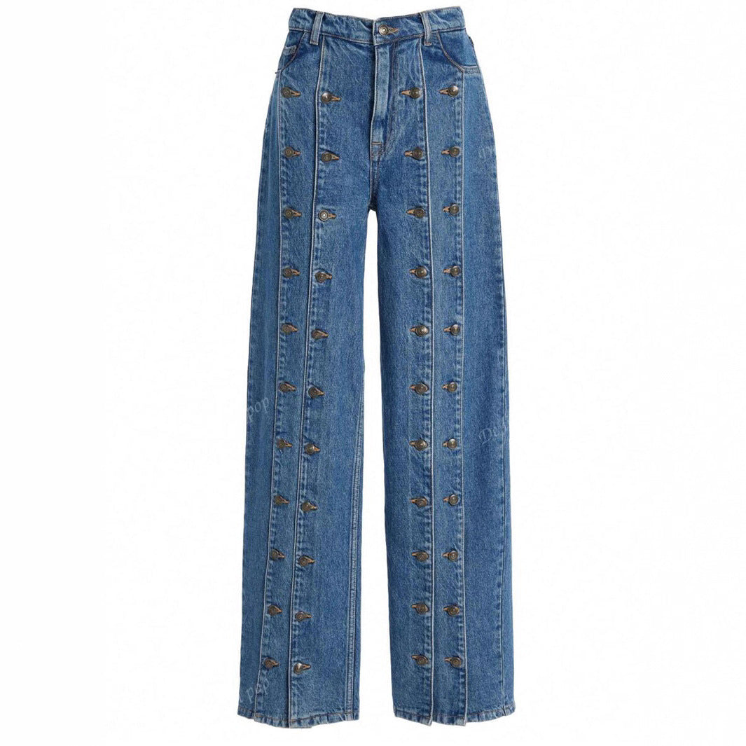 Fashionable Button-Front Slit Straight-Jeans