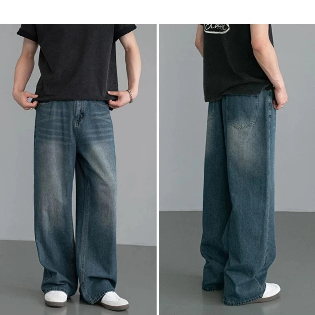 Retro Distressed Loose-fit Straight-leg Pants