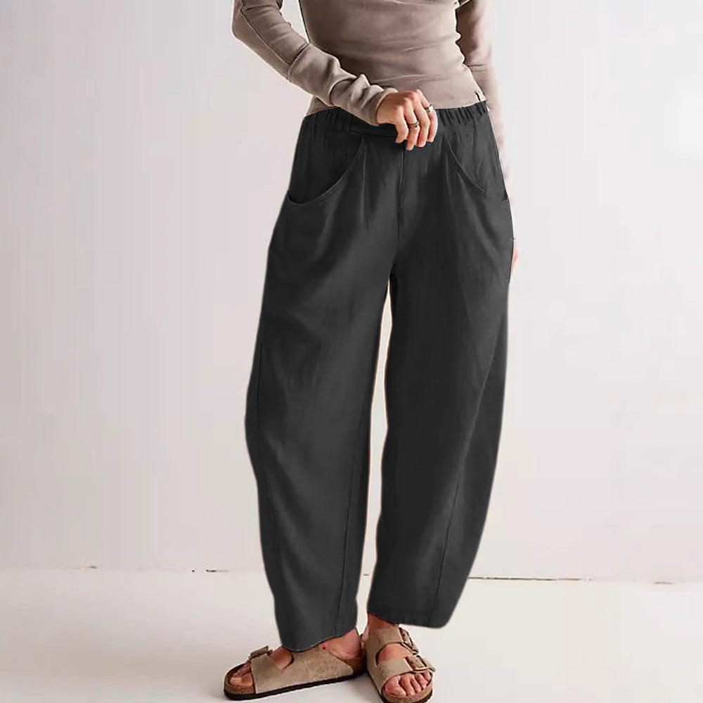 Spring New Arrival Cotton-Linen Solid-Color Fashionable Casual Loose Womens Pants