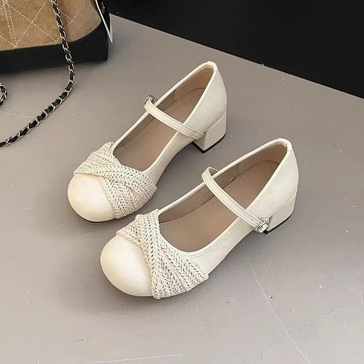 Women's Woven Mary Jane Shoes, 2026 New Gentle Style, French Buckle Strap, Block Heel Pumps, Fairy Elegant High Heels