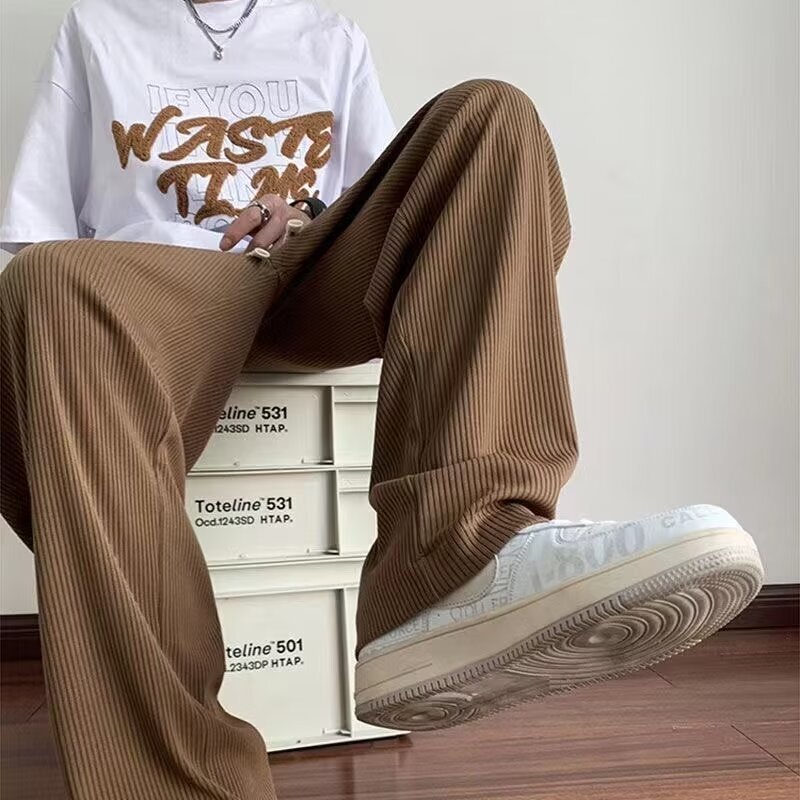 Draped Brown Ice-silk Pants For Men Summer Thin Style