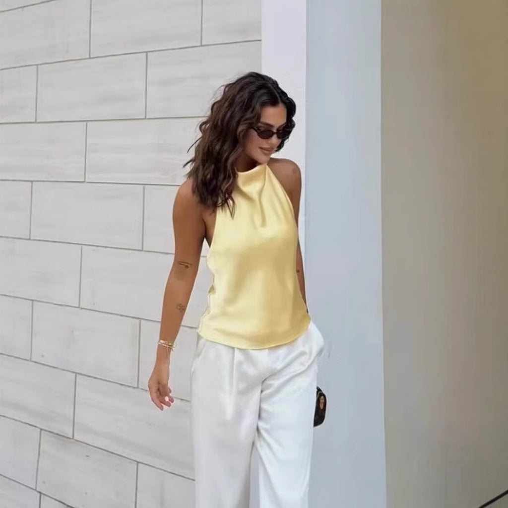 Womens Silk Satin Elegant Halterneck Tank Top