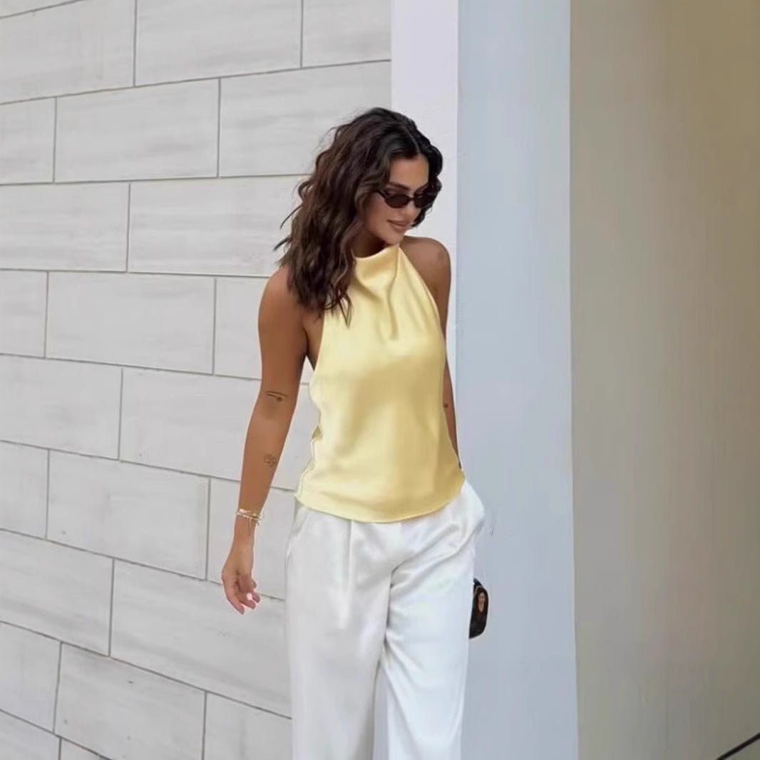 Womens Silk Satin Elegant Halterneck Tank Top