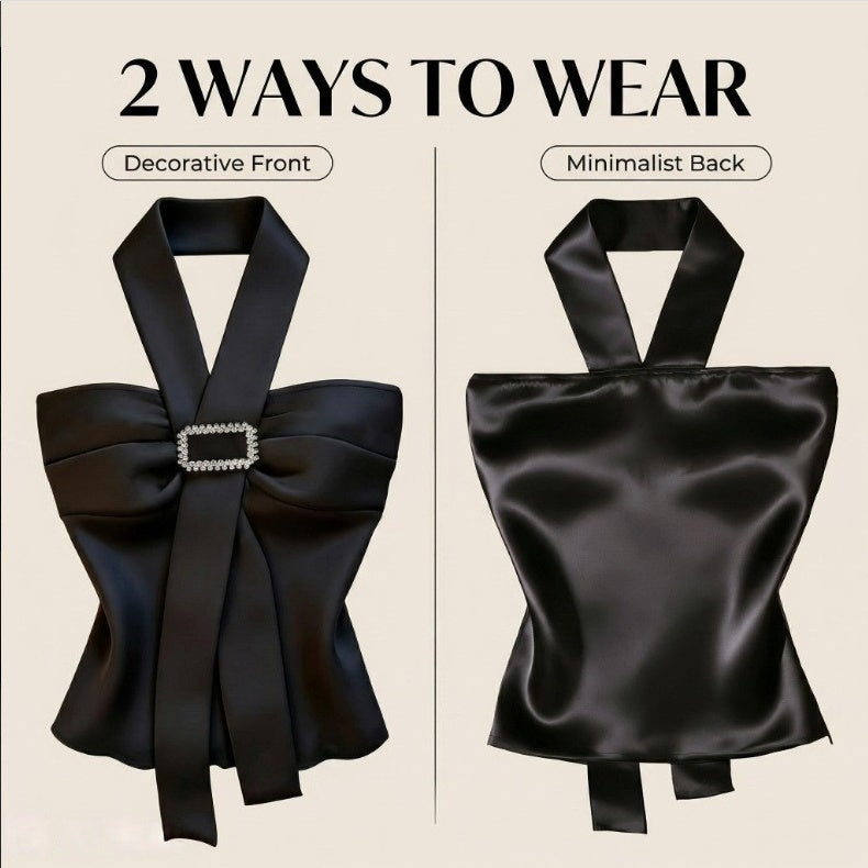 Women's Summer New Fashion Elegant Solid Color Metal Buckle Decorated Halter Neck Camisole Suitable For Going Out And Dating