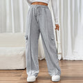 Casual Elastic High-Waist Straight Pants With Patch Pockets