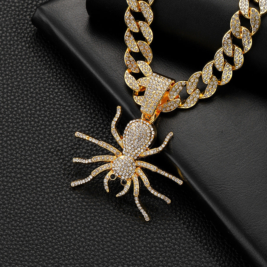 Gothic Full-Crystal Personalized Spider Pendant Necklace Punk Rock Retro Insect Pendant Chain