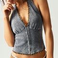 Womens Fashion Lace-Panel Halterneck Tank Top