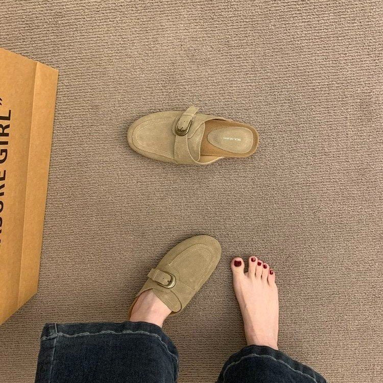 2026 Women's Slip-On Birkenstock Style Mules, French Retro Thick Sole Closed Toe Half Slippers, Casual Outdoor Shoes