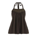Retro Rhinestone-embellished Ultra-sexy High-waisted Halter-neck Cami With Lace-up Detailing