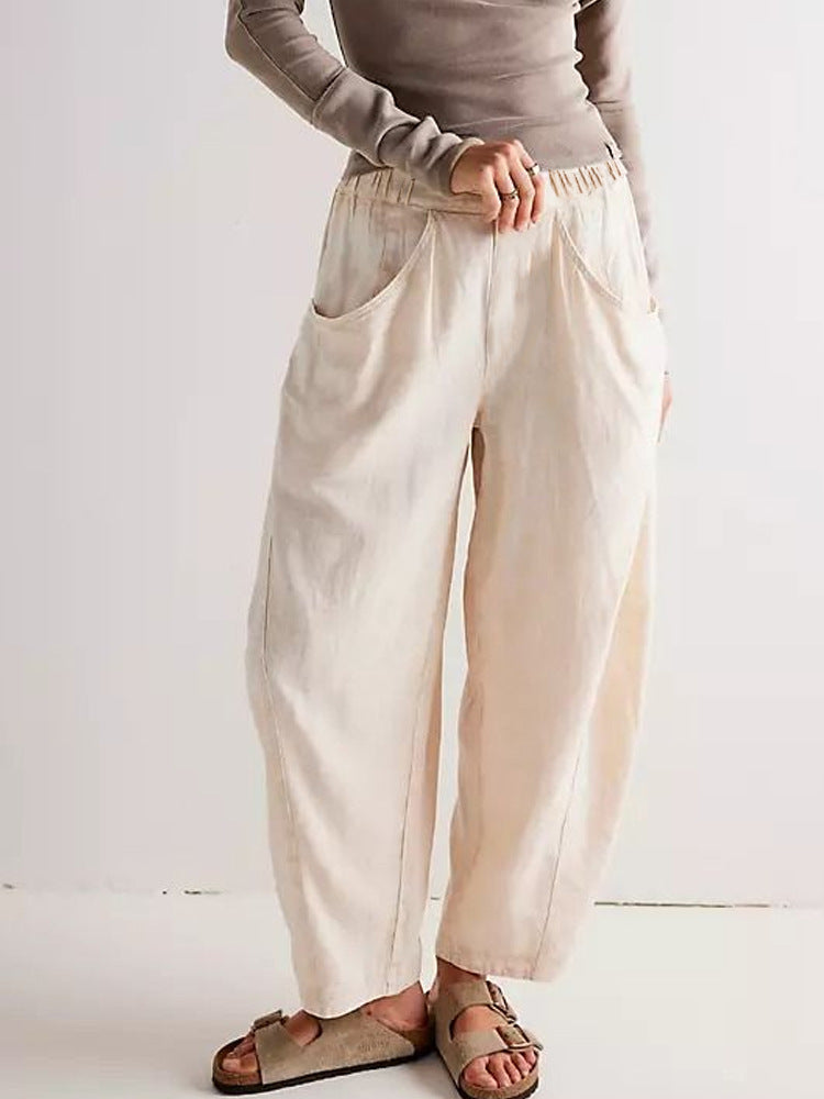 Spring New Arrival Cotton-Linen Solid-Color Fashionable Casual Loose Womens Pants