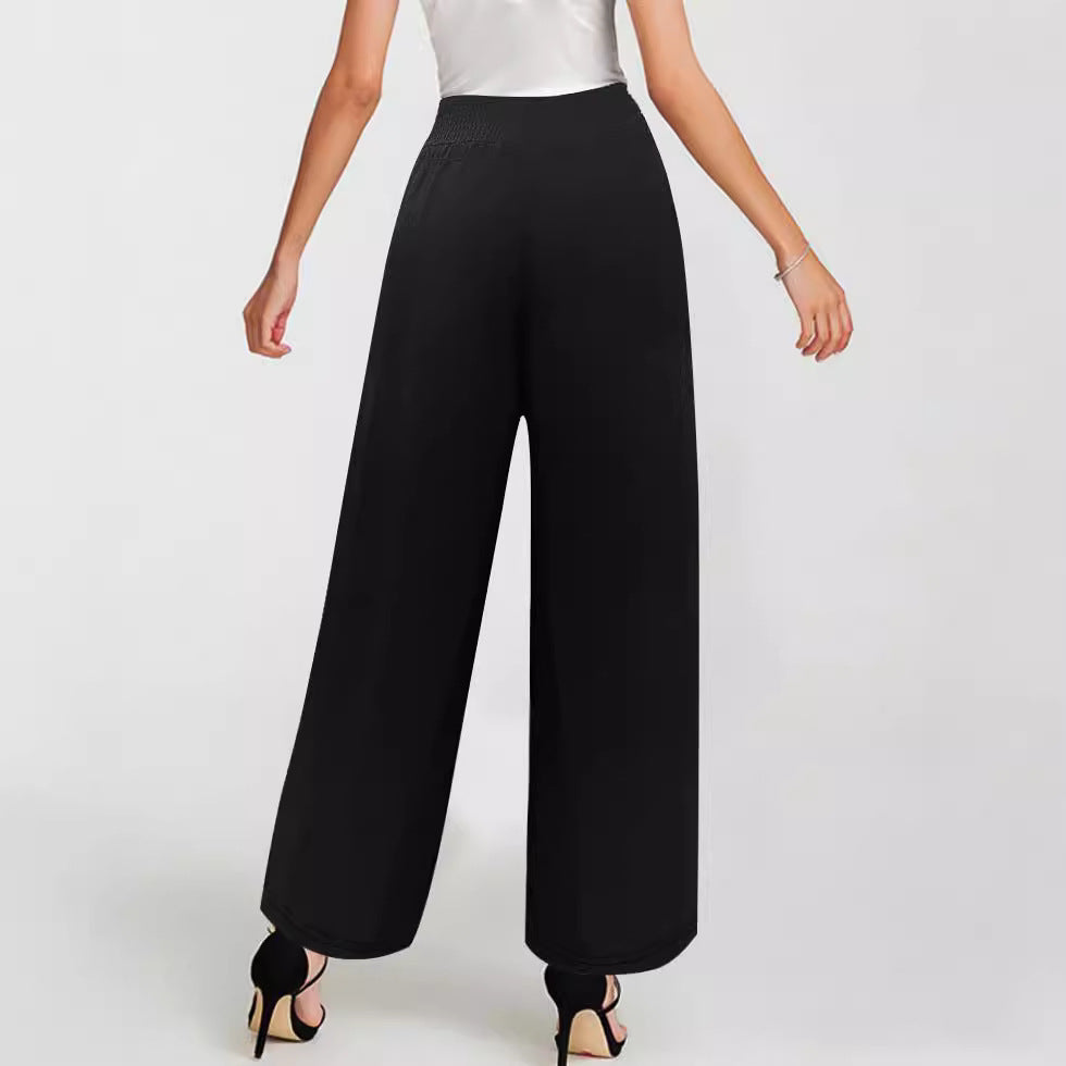 Women's Casual Fashion Solid-Color Drawstring Wide-Leg Pants With Pockets