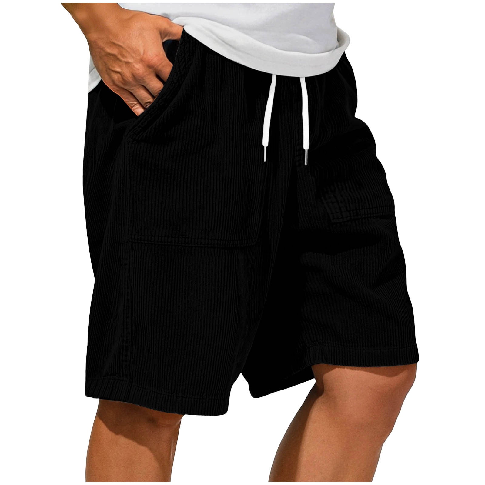 Men's Retro Corduroy Lace-Up Pocket Casual Shorts