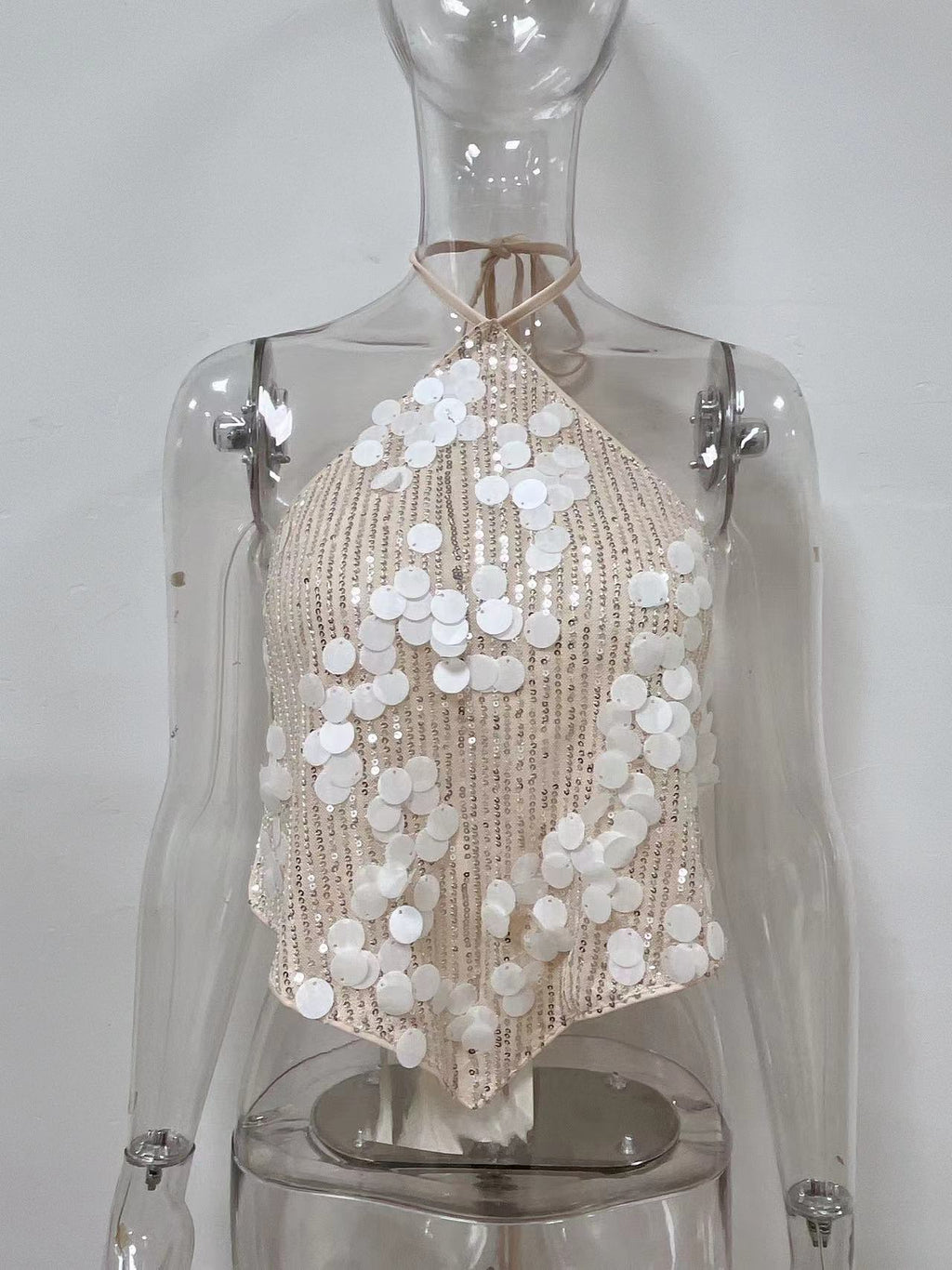 Sequin Halter Deep V-neck Backless Top