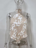 Sequin Halter Deep V-neck Backless Top