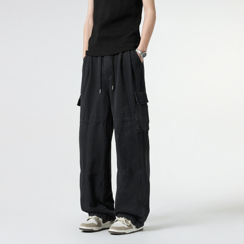 Mens Split-Panel Pleated Straight-Leg Trousers