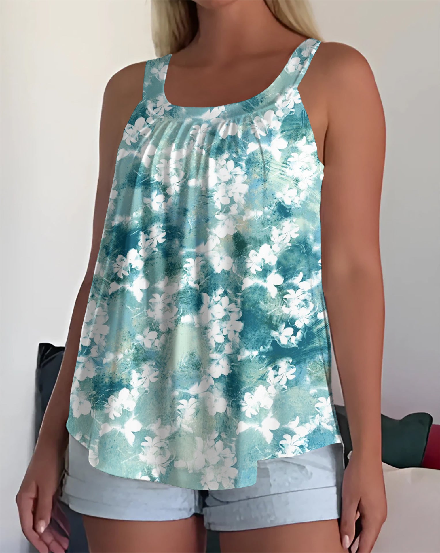 Womens Strappy Casual Sleeveless Tank Top With 3D Digital Graffiti Print