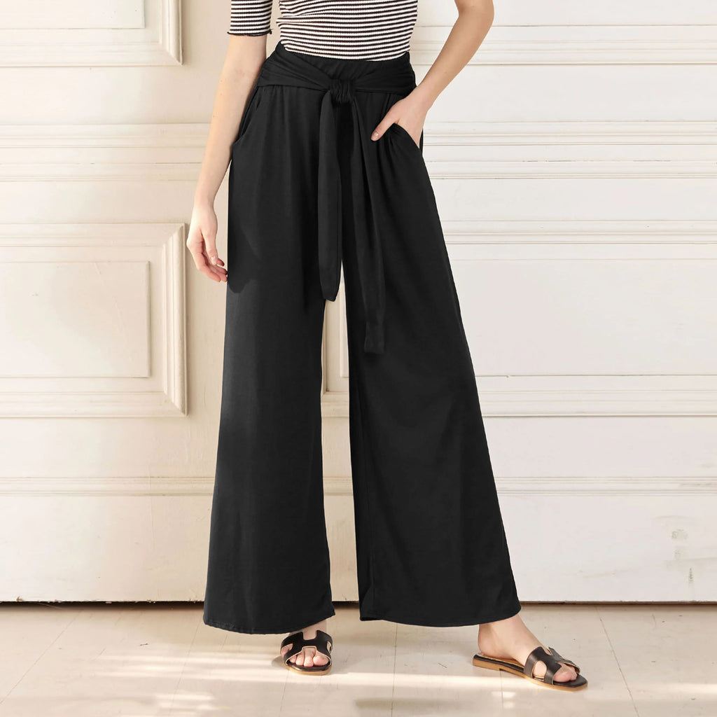 Women's Draped Lace-Up Wide Leg Pants  Soft Comfortable Casual Yoga Trousers For Autumn Winter