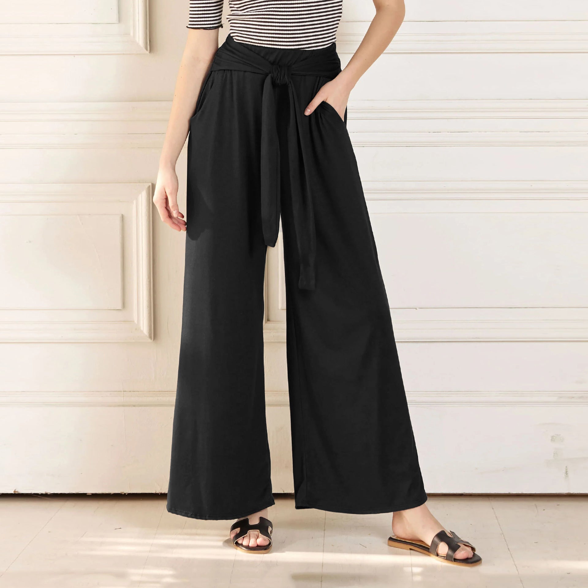 Women's Draped Lace-Up Wide Leg Pants  Soft Comfortable Casual Yoga Trousers For Autumn Winter