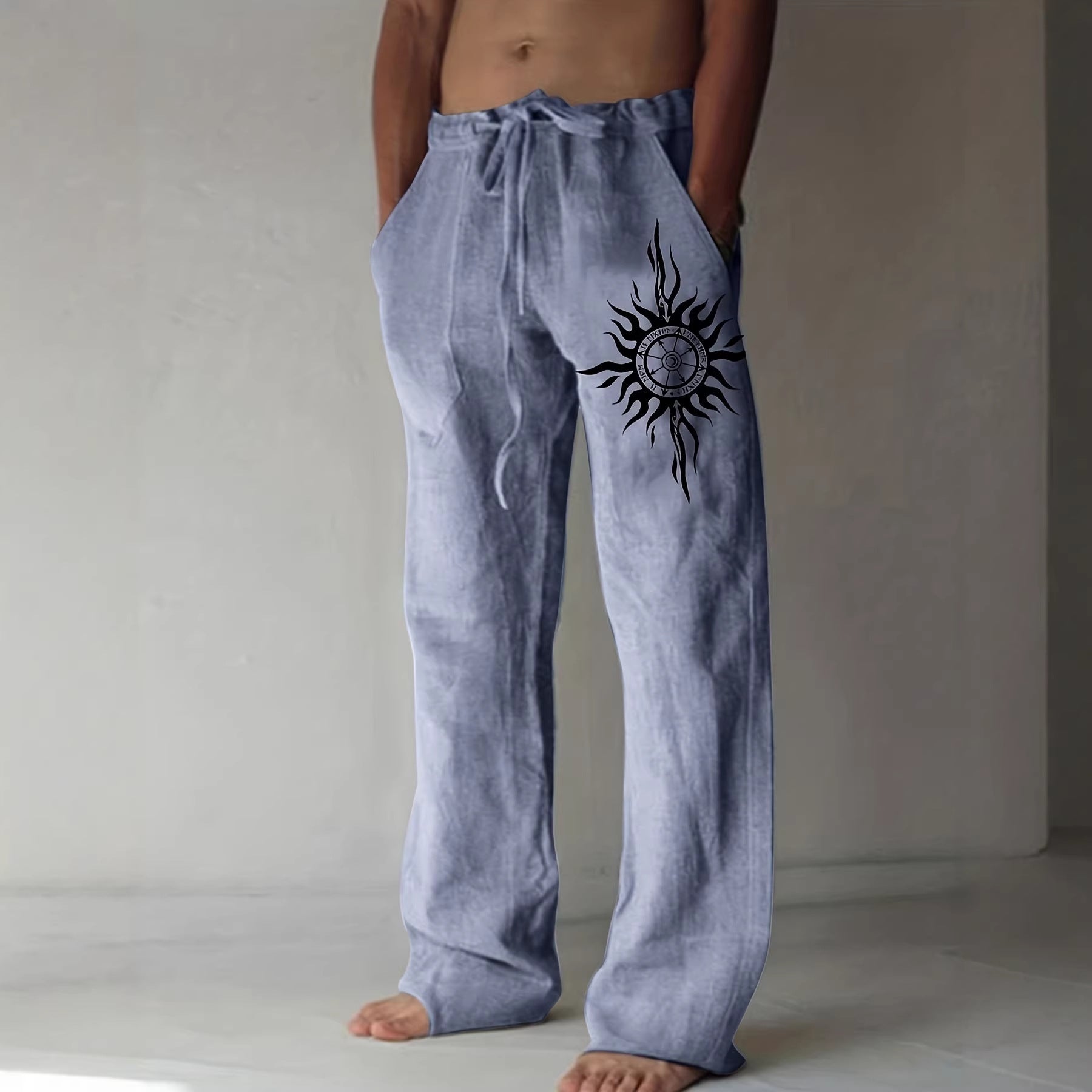 Comfortable Everyday Loose-Fit Mens Wide-Leg Trousers