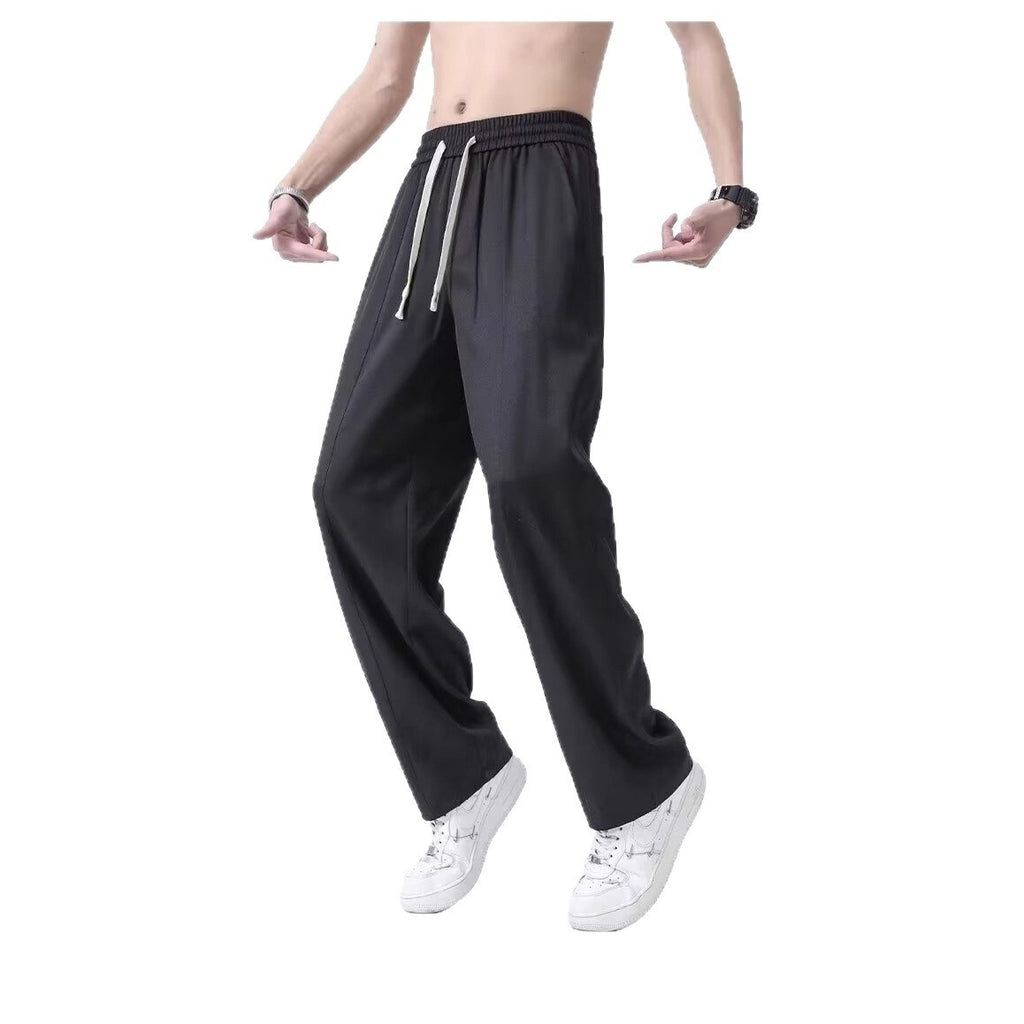 Black Casual Ice-silk Pants Men's Summer Thin