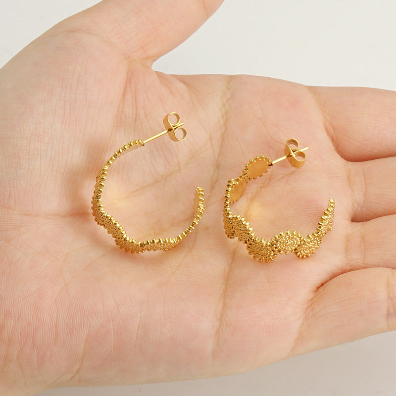 French Chic Stainless Steel Flower Pleated Earrings For Women