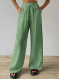 Fashionable Womens Versatile Elastic Waist Casual Wide-Leg Pants