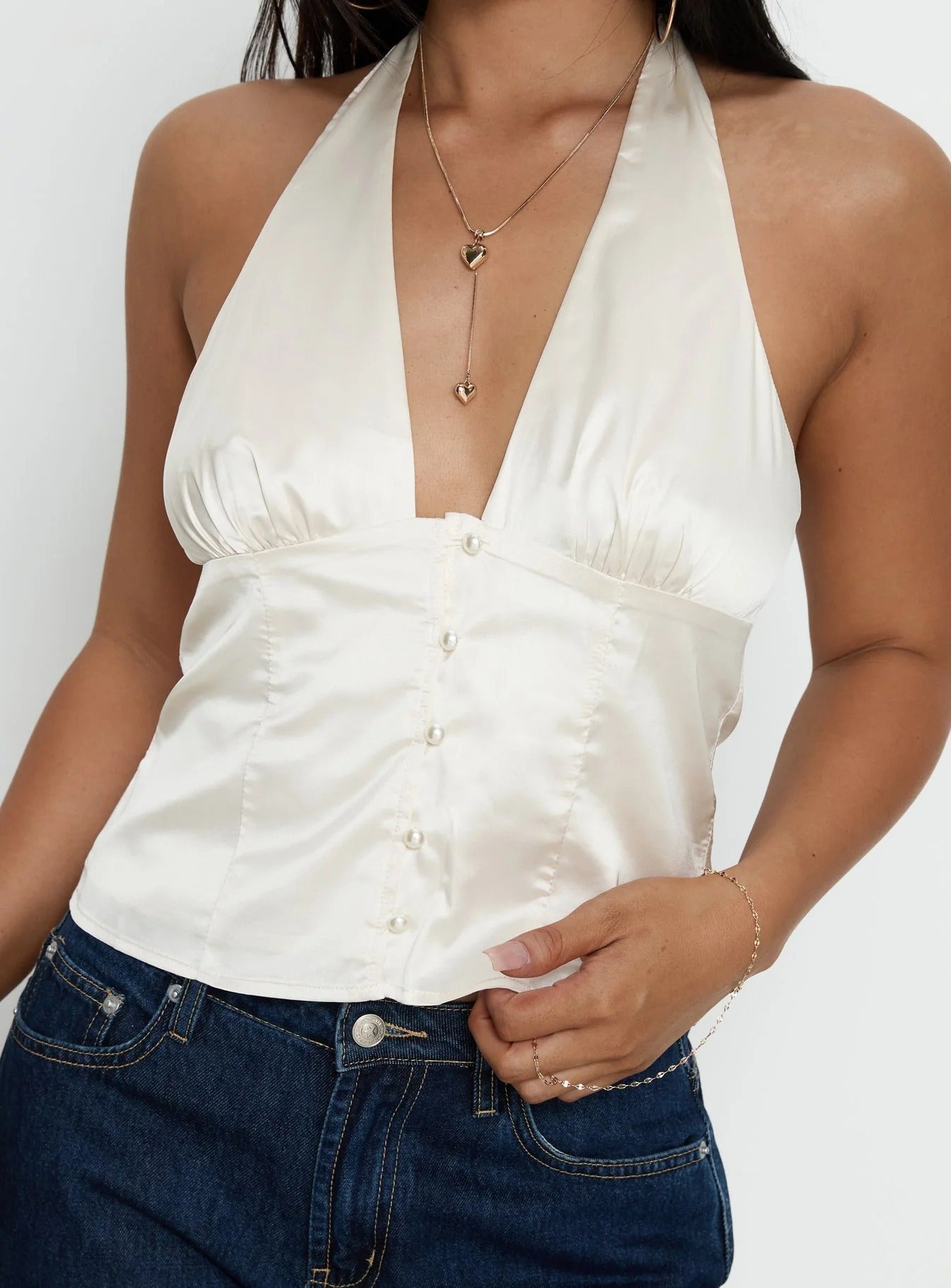 Solid-color Sexy Spaghetti-strap V-neck Halterneck Backless Cinched-waist Womens Outfit