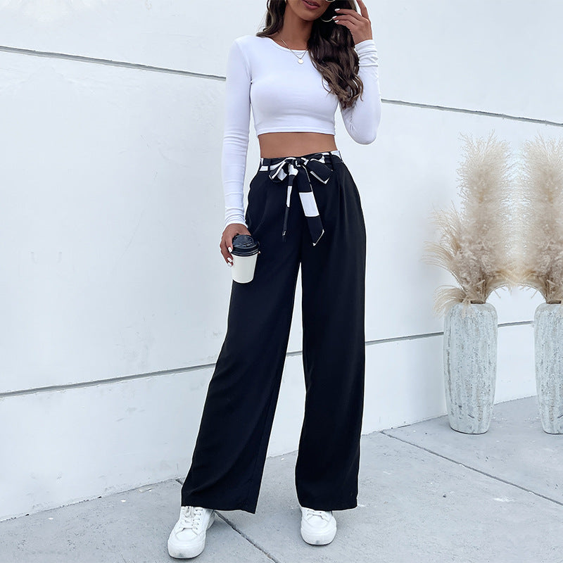 Womens Lace-Up Commuter-Style Wide-Leg Pants