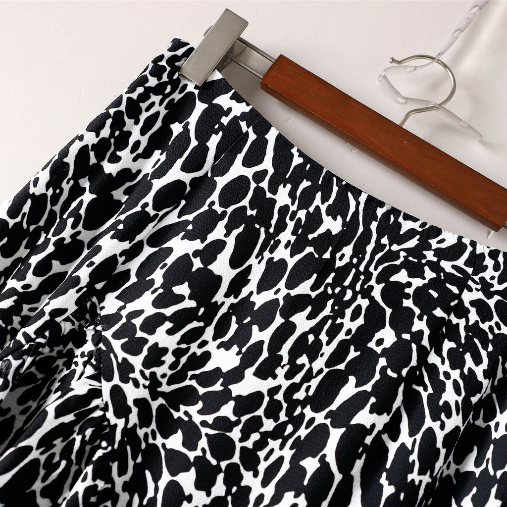 Casual Half  Loose Slit A-line 4 Color Leopard Print Floral Skirt