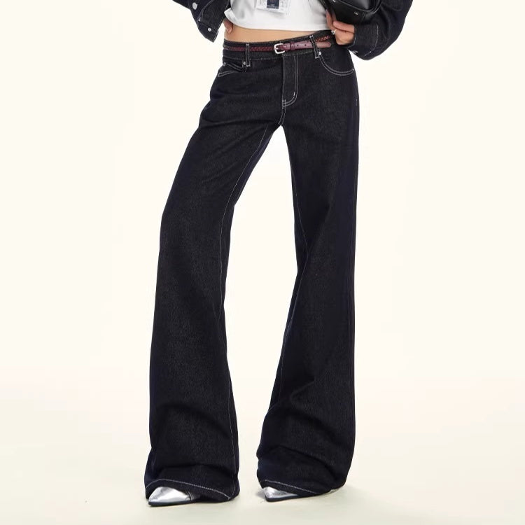 Deep Blue Low-rise Wide-leg Slightly Flared Jeans That Dont Cling To The Legs