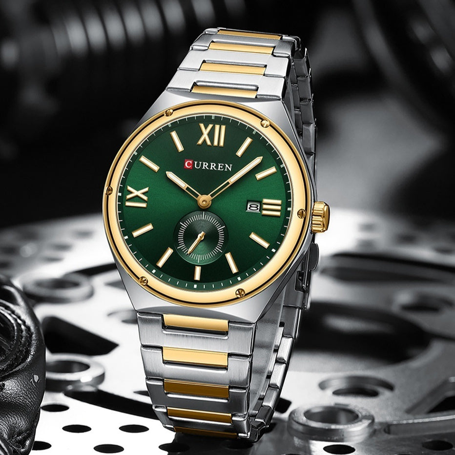 Mens Calendar Waterproof Multi-Function Two-Hand Semi-Quartz Watch