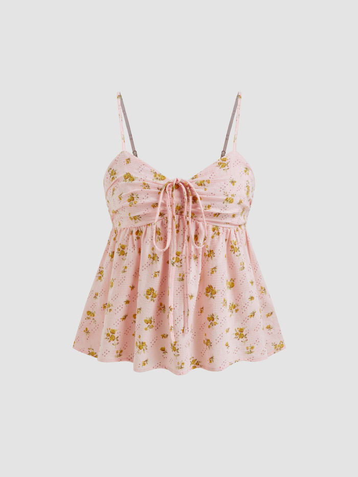 Fresh-style Top Floral-print Camisole Sweet And Versatile Spaghetti Strap