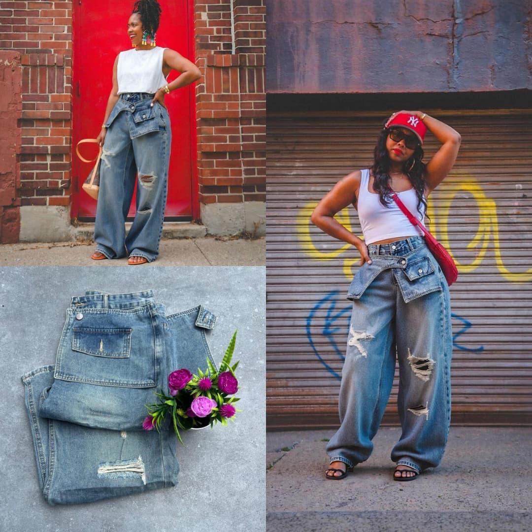 Womens Ripped Straight-leg Jeans