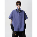American-style Retro Blue Plaid Preppy Short-sleeve Shirt For Men