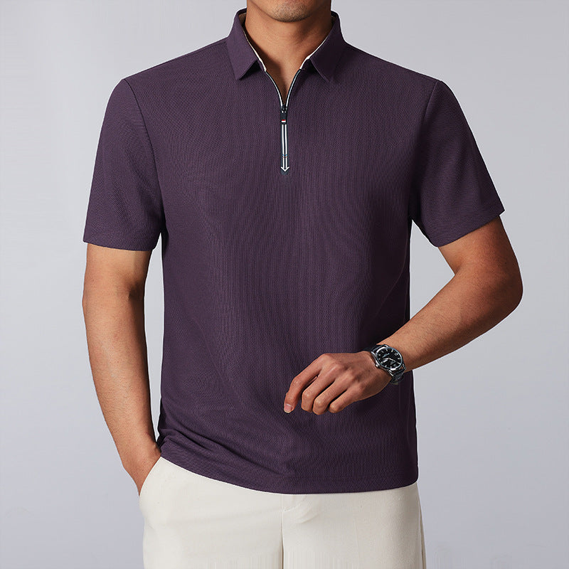 Zipper-design Comfortable And Versatile Commuter Breathable Short-sleeve Men's Stand-up Collar Light-youth Casual Half-sleeve