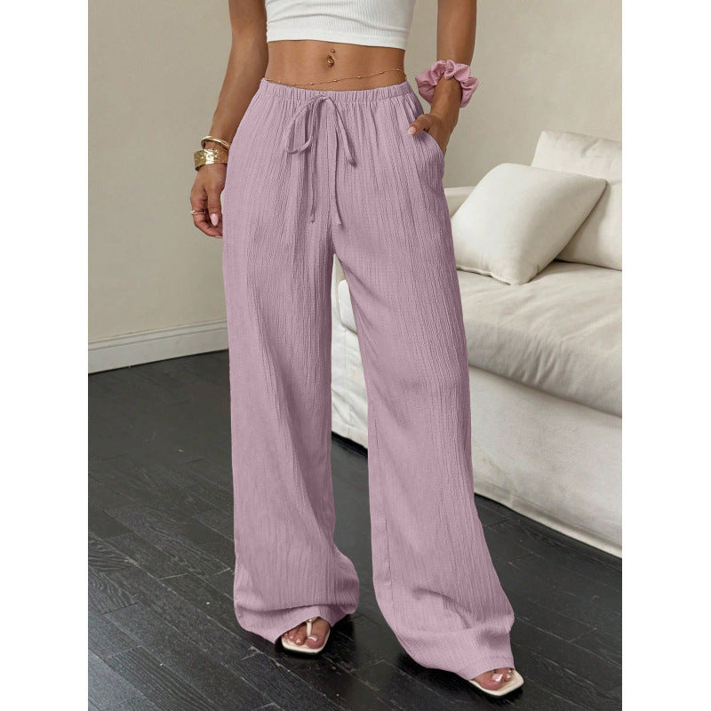 New Womens Casual Solid-color Textured Fabric Pants
