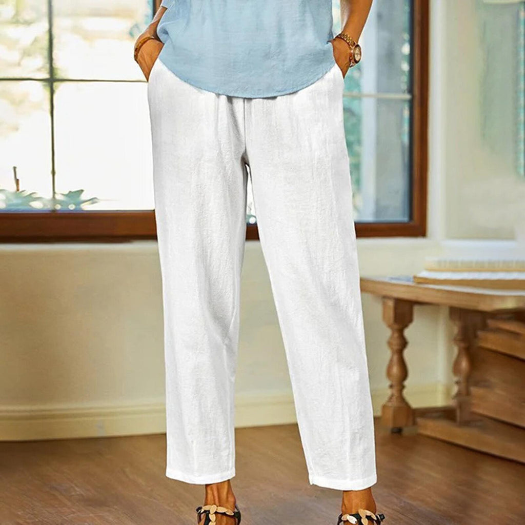 Cotton-linen Versatile Solid-color Straight-leg Casual Cropped Pants Wide-leg Pants