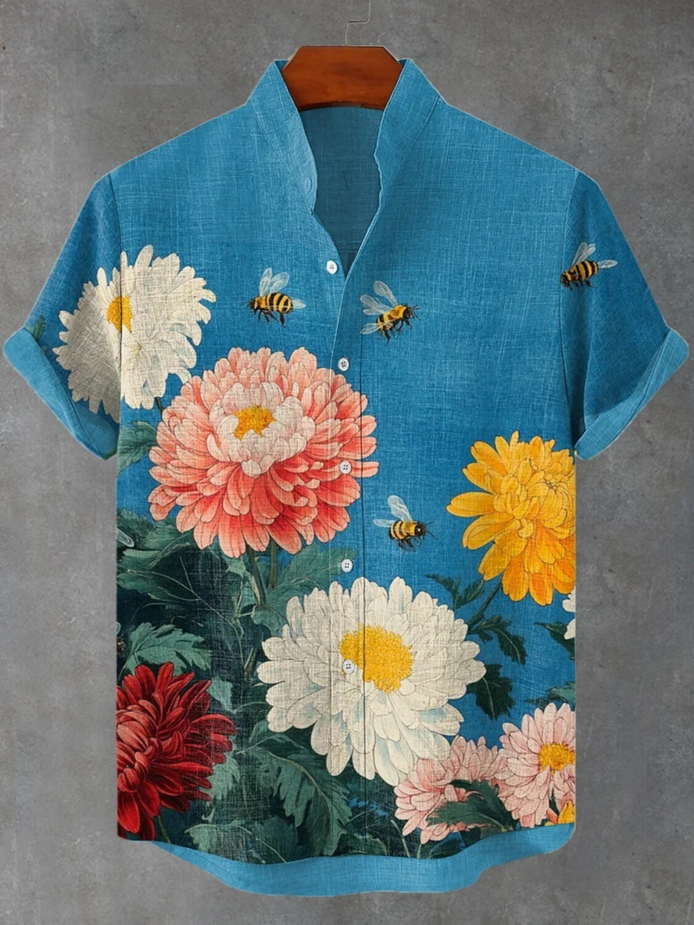 Button Stand Collar Shirt Cardigan Men