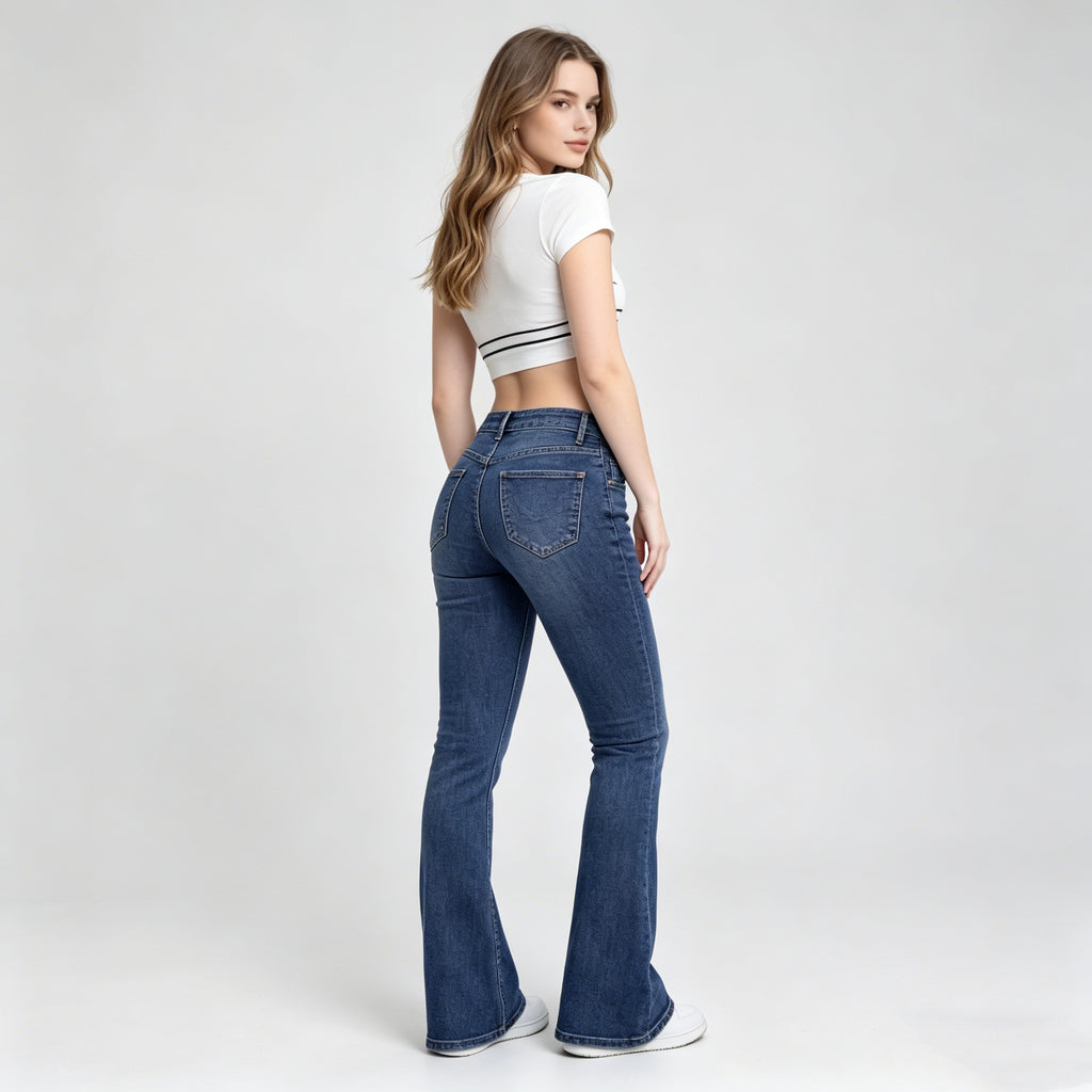 Women's Blue Slightly Wide Leg Stretch Jeans