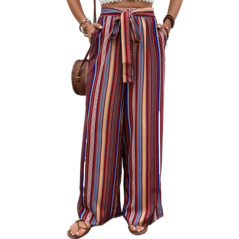 Women's Printed High-Waist Elastic Wide-Leg Pants
