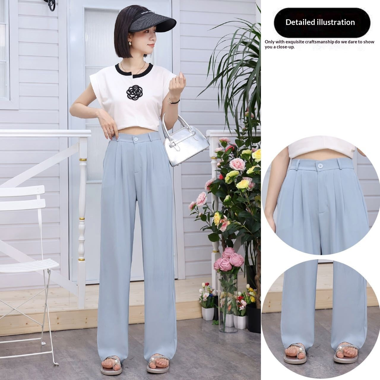 Women's Lightweight High-waisted Loose-fit Ice-silk Wide-leg Pants