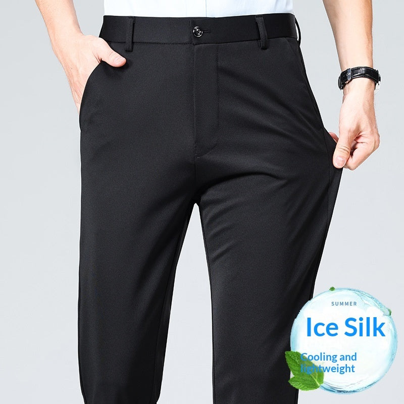 Summer Thin, Slim-Fit, Straight-Leg Business Ice Silk Wrinkle-Resistant Mens Casual Pants