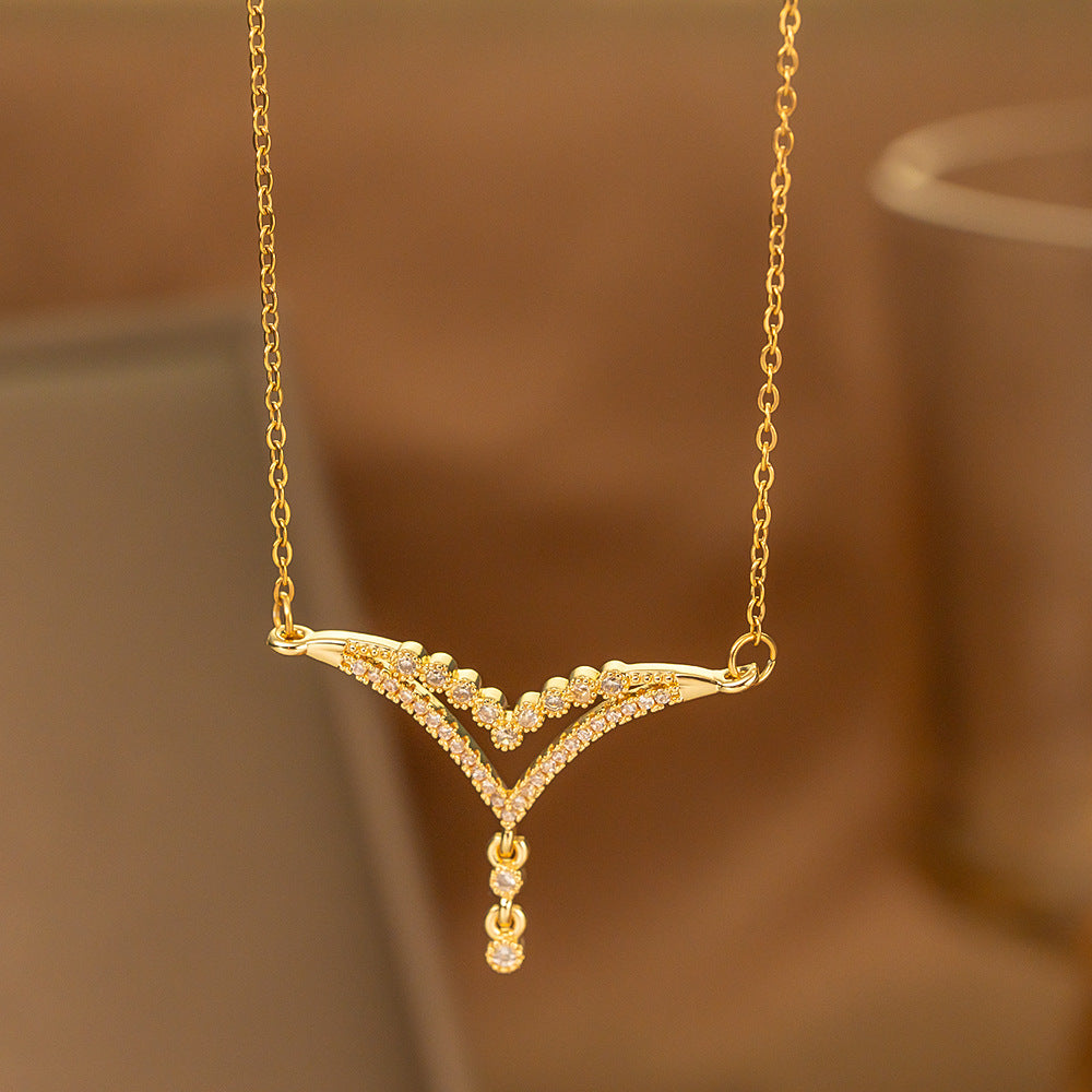 Fashionable Minimalist Internet-celebrity-style Versatile Single-diamond Pendant Necklace