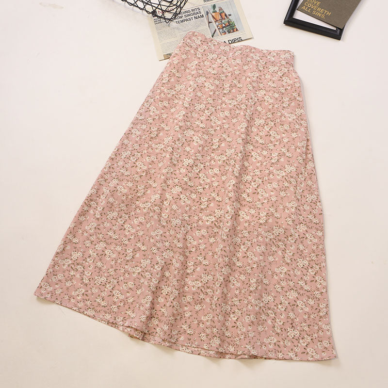 Spring And Summer High-waisted Slimming Printed Over-the-knee Skirt