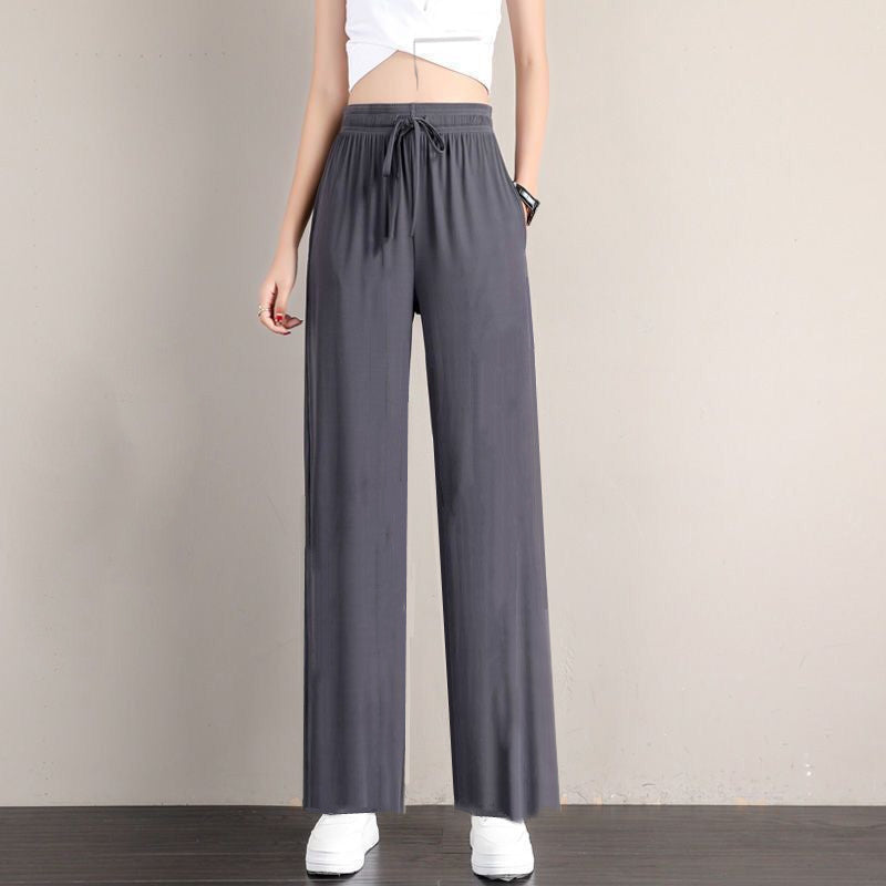 Ice Silk Wide-leg Pants Womens Summer Thin Draping, Loose-fit Style
