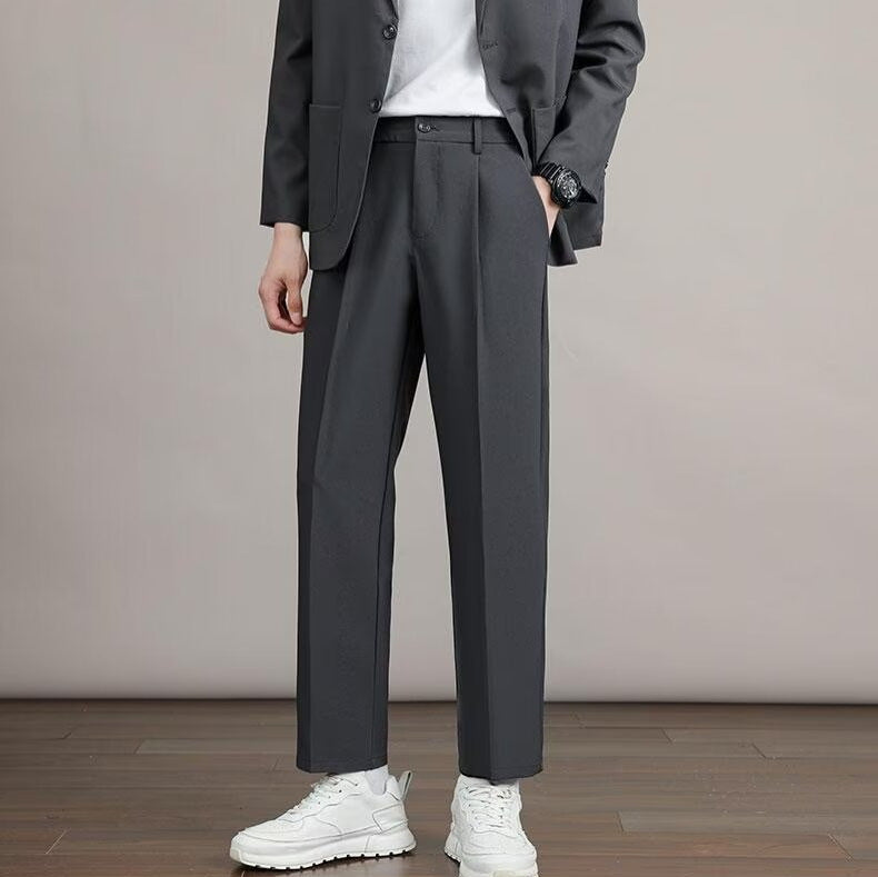 Mens Solid Color Minimalism Straight Cut Dress Pants