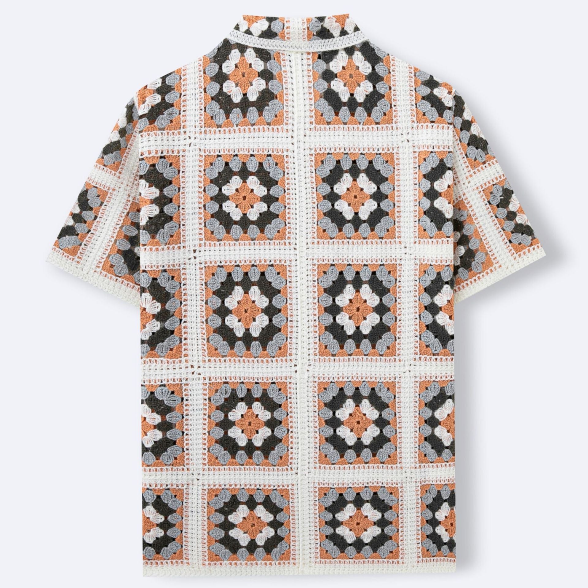 Color-blocked, Openwork, Lapel-neck Short-sleeve Knit Top