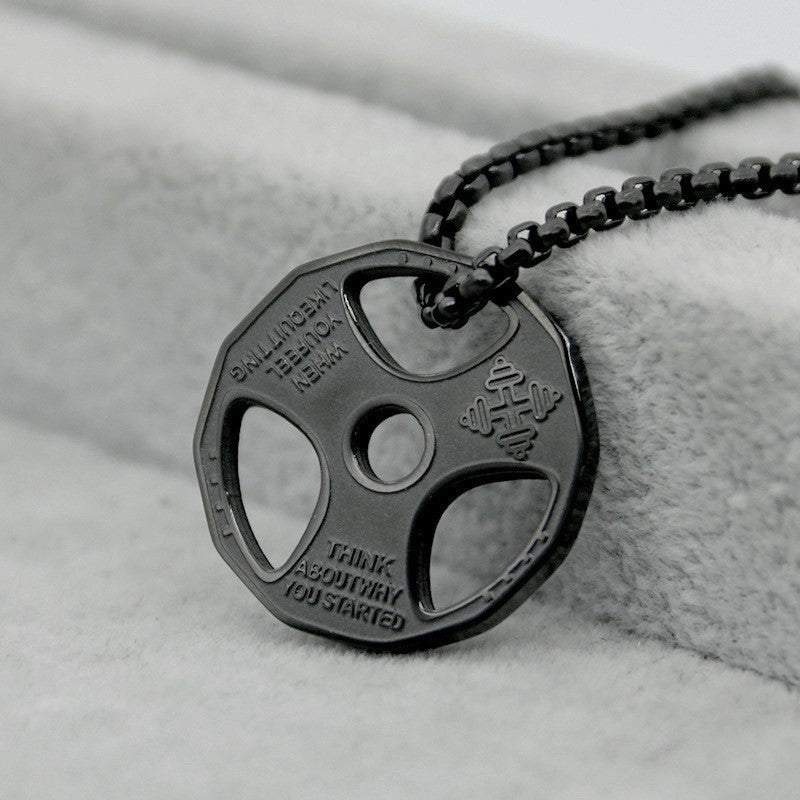 European And American-style Fitness Dumbbell Plate And Barbell Necklace For Men