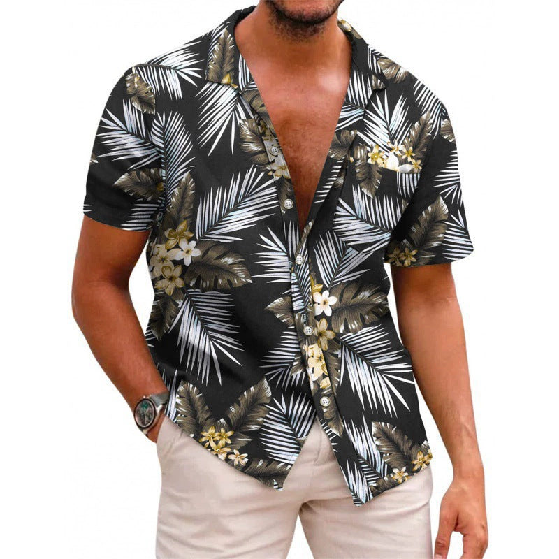 Mens 3D Digital print Short sleeve Lapel Shirt